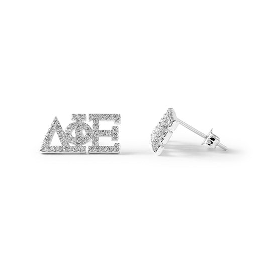 Delta Phi Epsilon White Gold Plated Stud Earrings