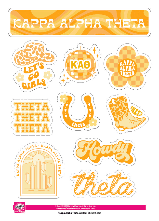 Kappa Alpha Theta Sticker Sheet - Western Disco Design
