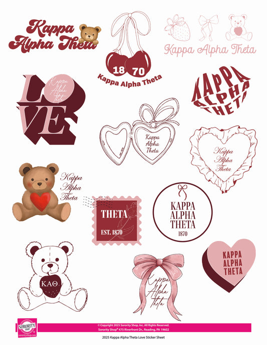 Kappa Alpha Theta Sticker Sheet- Teddy Bears and Sisterhood Love Theme
