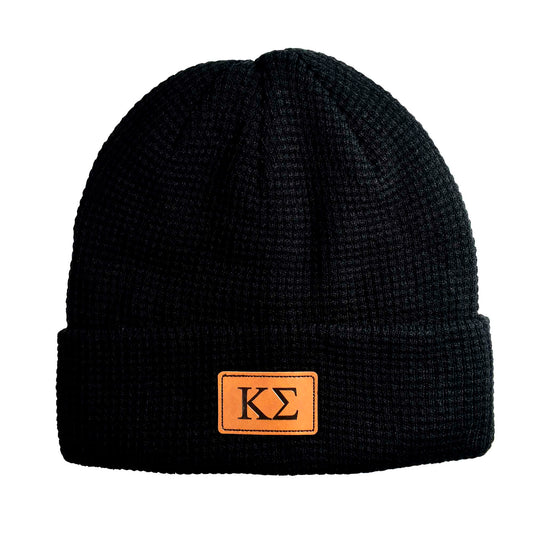 Kappa Sigma Fraternity Beanie Hat - Black Winter Hat w/ Greek Letters Patch