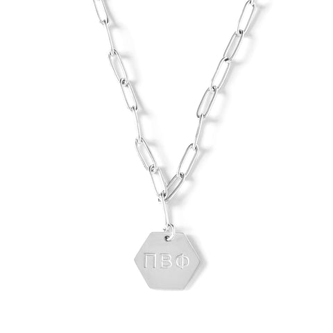 Pi Beta Phi Necklace- Silver Paperclip Style with PBP Pendant