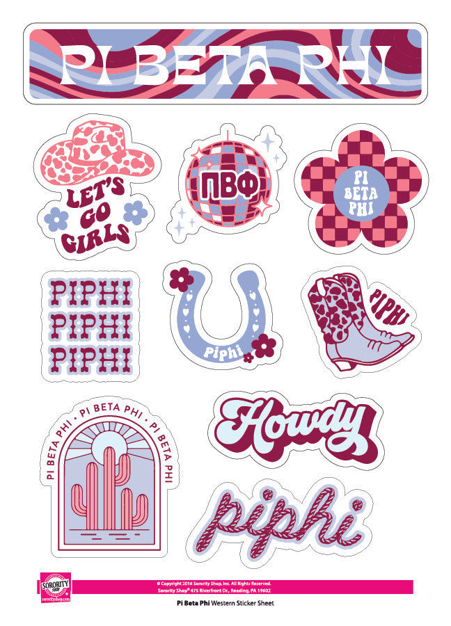 Pi Beta Phi Sticker Sheet - Western Disco Design