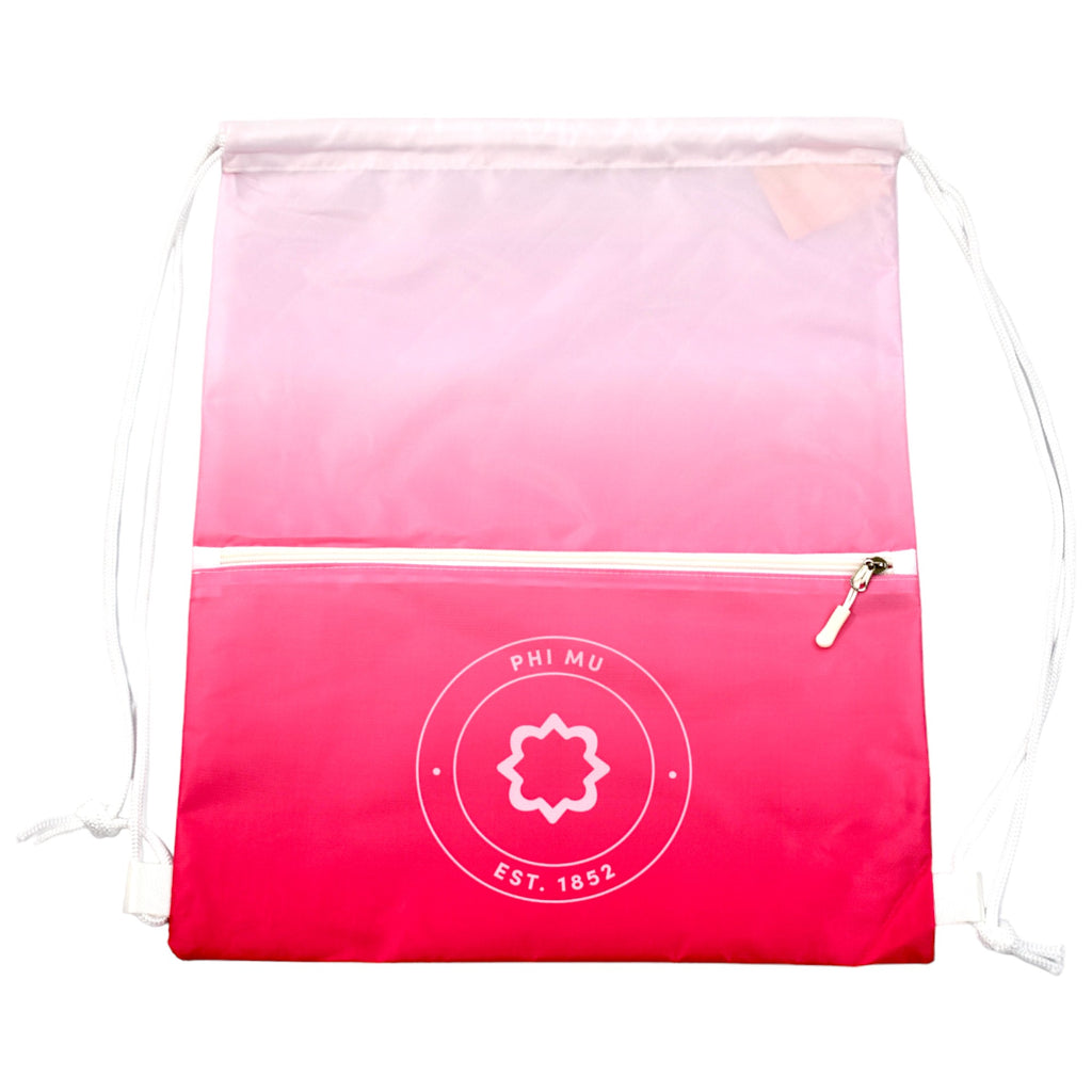 Phi Mu Drawstring Backpack, Ombre Color Design