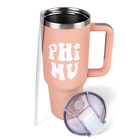 Phi Mu 40oz Stainless Steel Tumbler with Handle