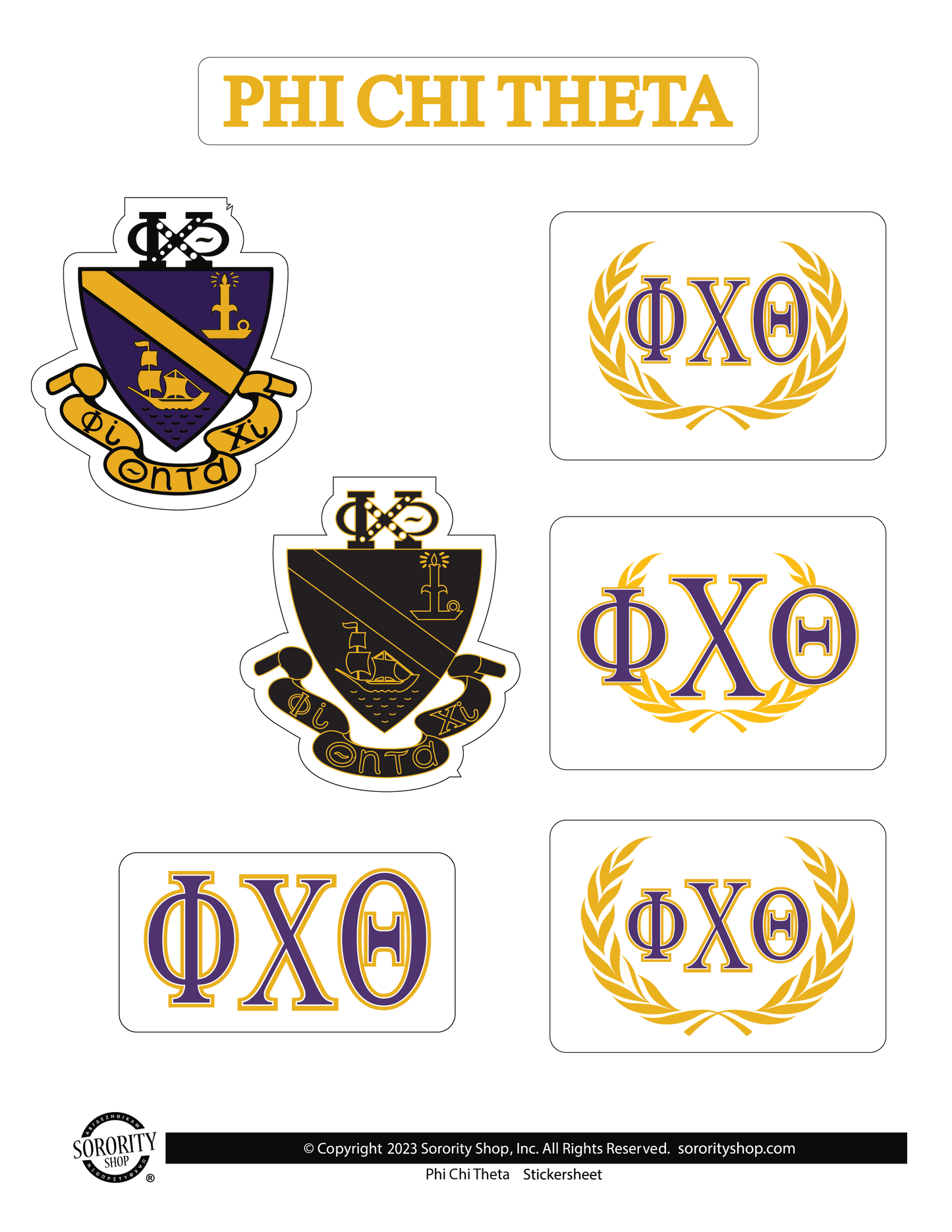 Phi Chi Theta Fraternity Sticker Sheet- Brand Focus