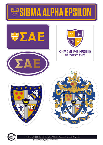 Sigma Alpha Epsilon Fraternity Sticker Sheet- Brand Focus