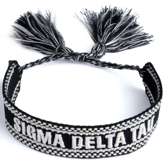 Sigma Delta Tau Woven Bracelet, Black and White Design