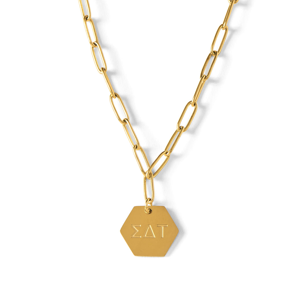Sigma Delta Tau Paperclip Necklace with SDT Sorority Pendant