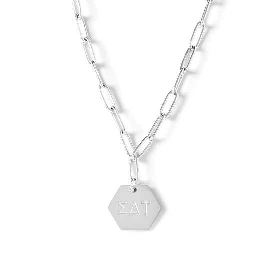 Sigma Delta Tau Necklace- Silver Paperclip Style with SDT Pendant