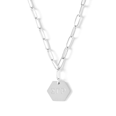 Sigma Gamma Rho Necklace- Silver Paperclip Style with SGR Pendant