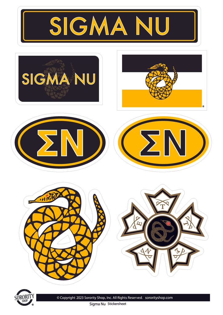 Sigma Nu Fraternity Sticker Sheet- Brand Focus