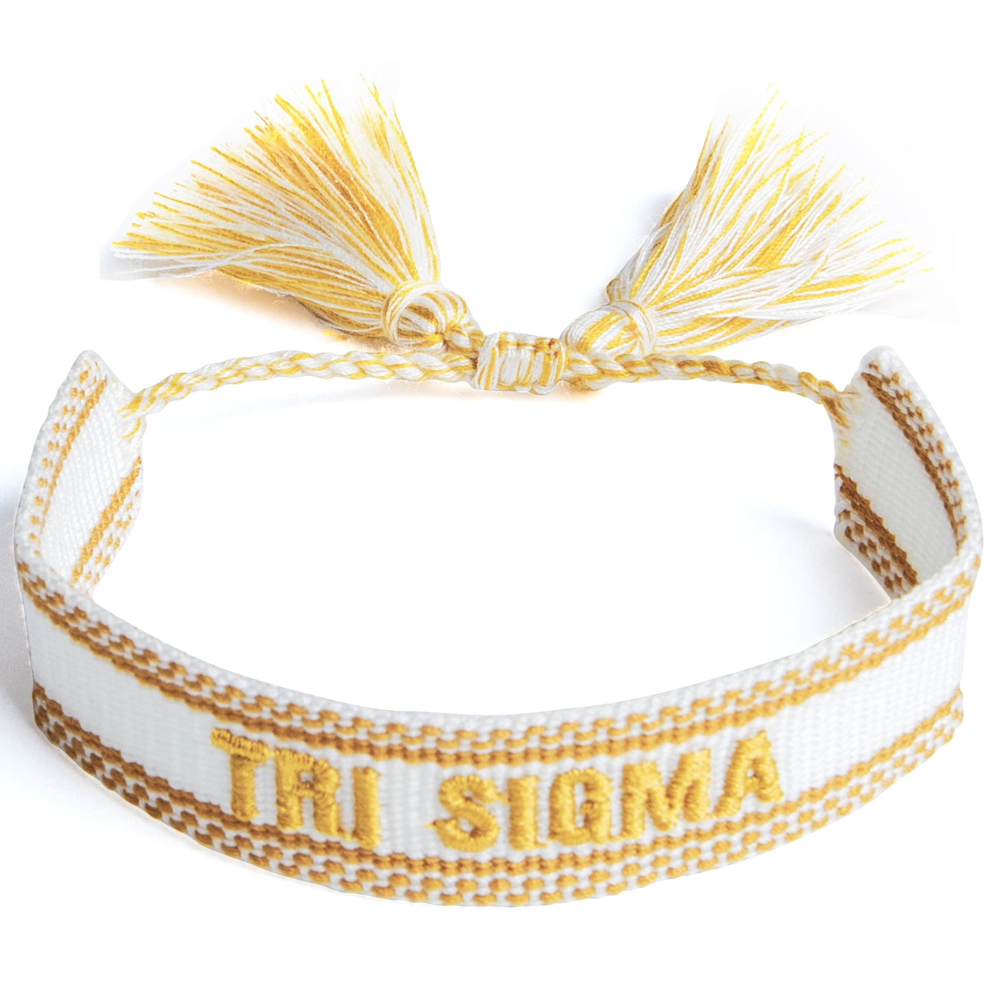 Sigma Sigma Sigma Woven Bracelet, White and Gold Design
