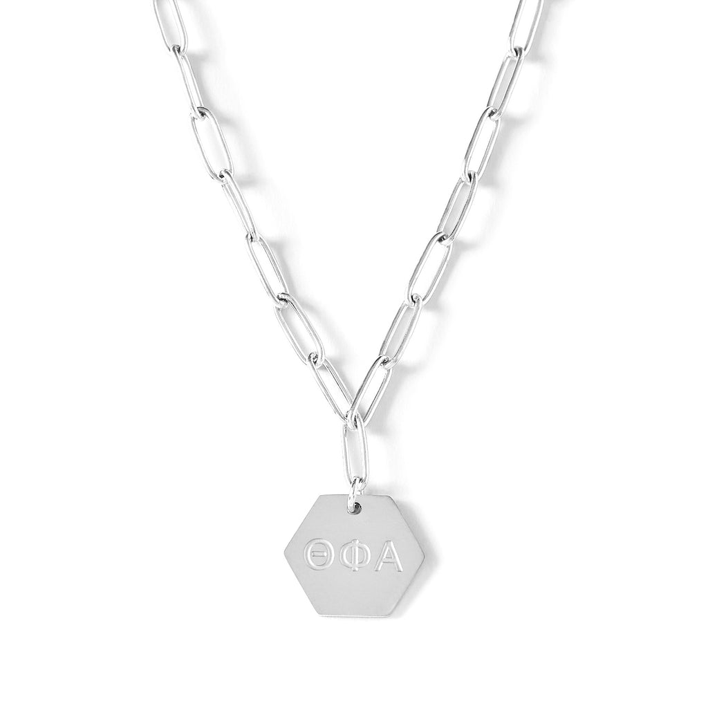 Theta Phi Alpha Necklace- Silver Paperclip Style with TPA Pendant