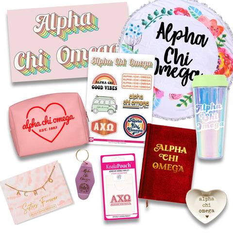 Alpha Chi Omega Celebrate Sisterhood Sorority Gift Box- 10 unique items