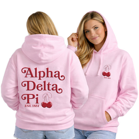 Alpha Delta Pi Hooded Sweatshirt with Cherries and Sorority Name