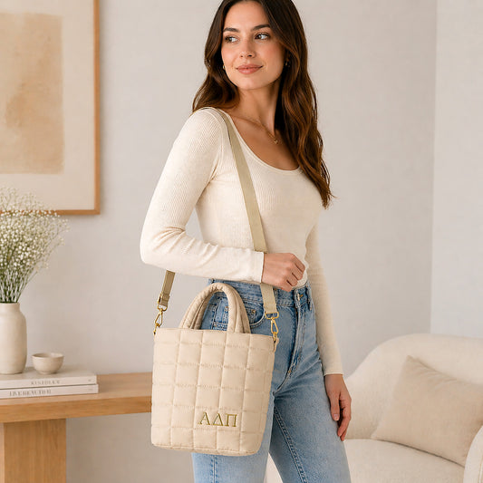 Alpha Delta Pi Quilted Tote Bag- Small Crossbody Bag with Greek Letters