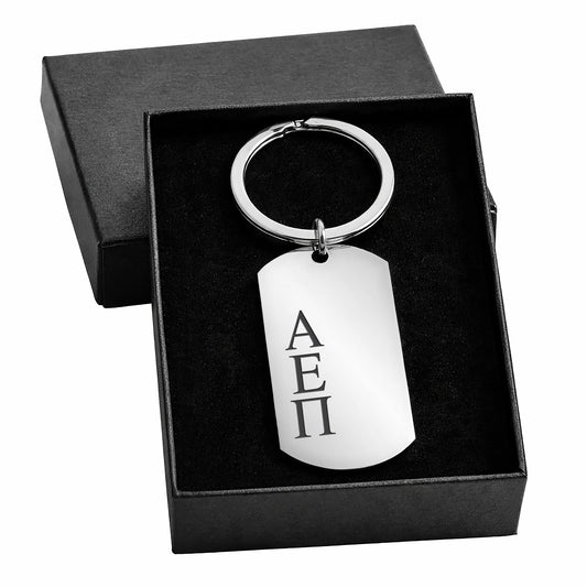 Alpha Epsilon Pi Fraternity Keychain- Stainless Steel Dog Tag Design
