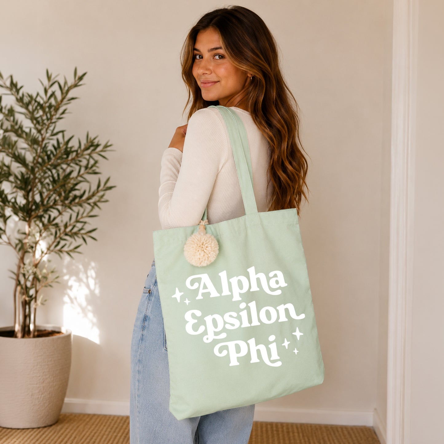 Alpha Epsilon Phi Retro Pom Pom Tote Bag