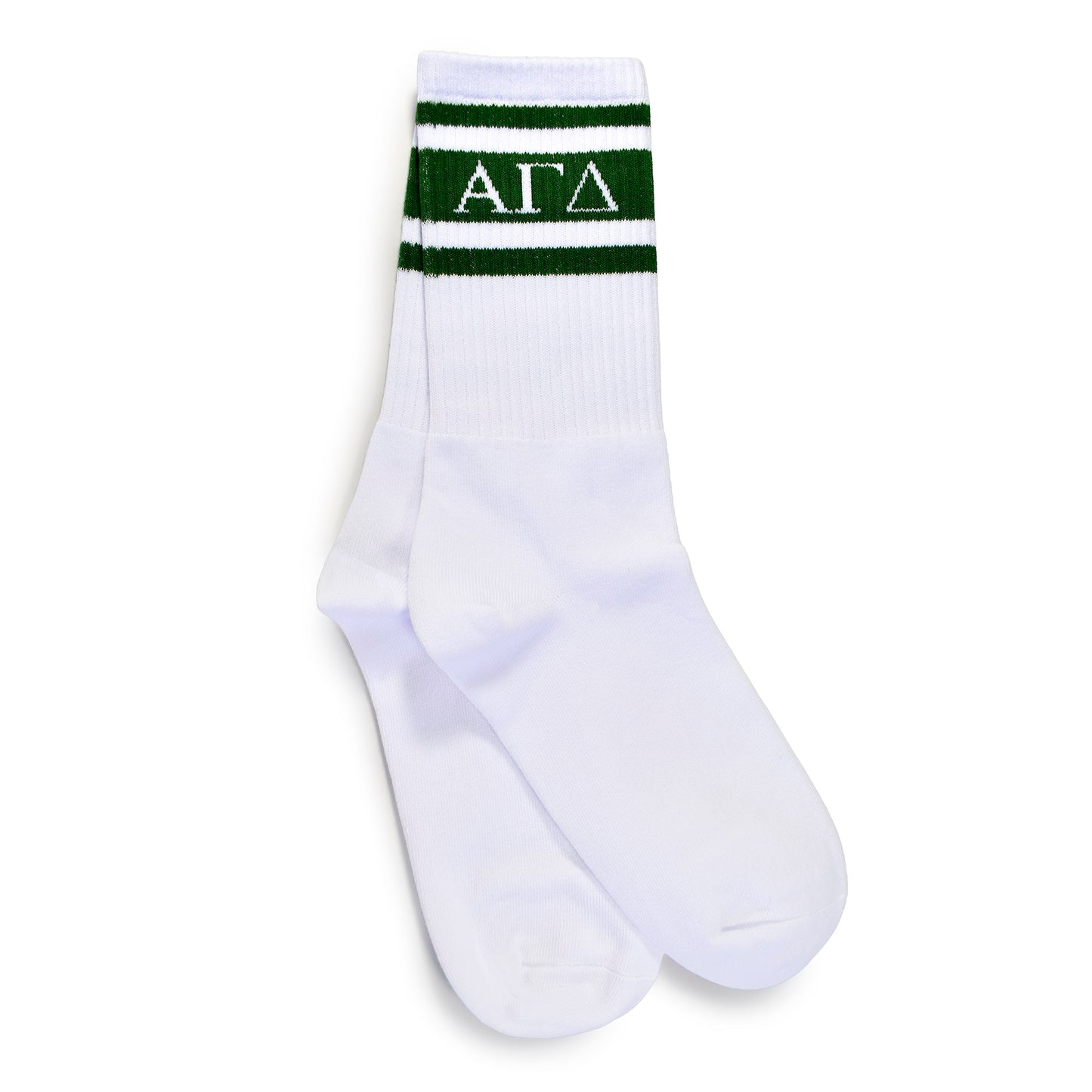 Alpha Gamma Delta Socks- Striped Varsity Crew Socks with Greek Letters
