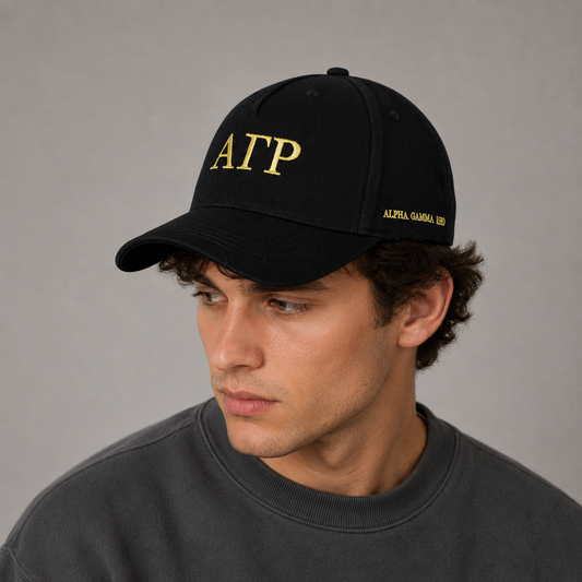 Alpha Gamma Rho Baseball Cap- Brushed Cotton 5-Panel Black Hat