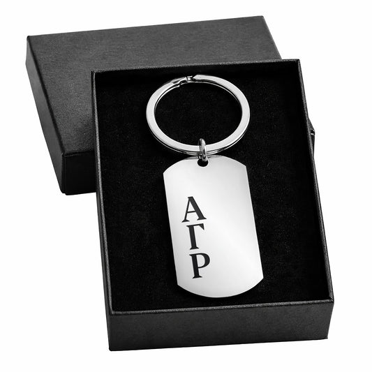 Alpha Gamma Rho Fraternity Keychain- Stainless Steel Dog Tag Design