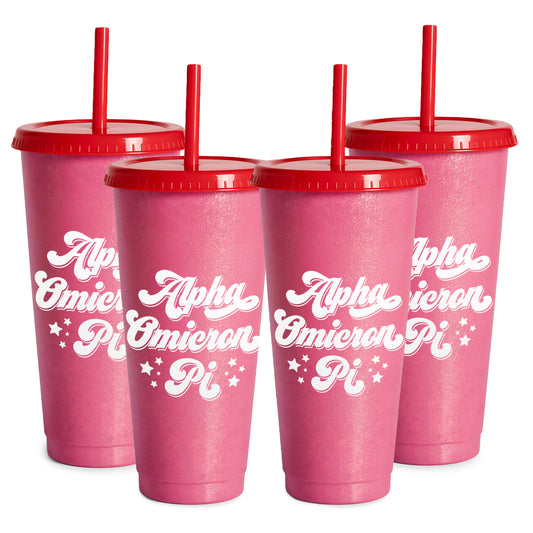 Alpha Omicron Pi Glitter Color Changing Cup 4-Pack