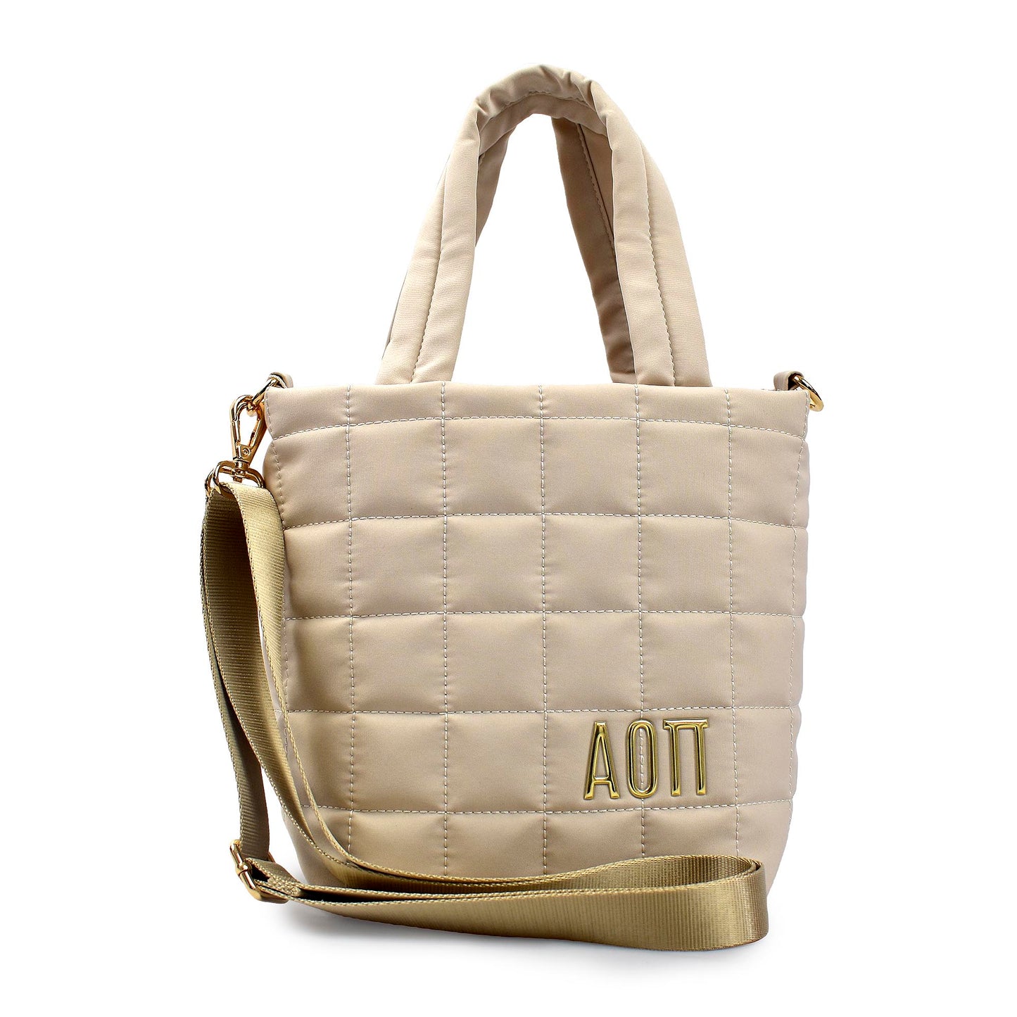 Alpha Omicron Pi Small Crossbody Quilted Tote Bag with Greek Letters