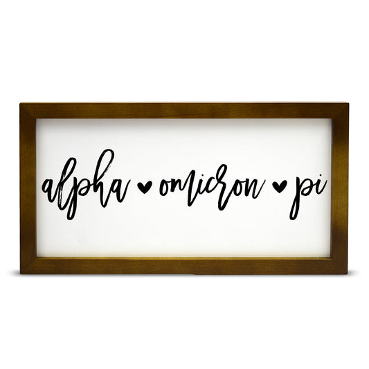 Alpha Omicron Pi Script Wooden Sign