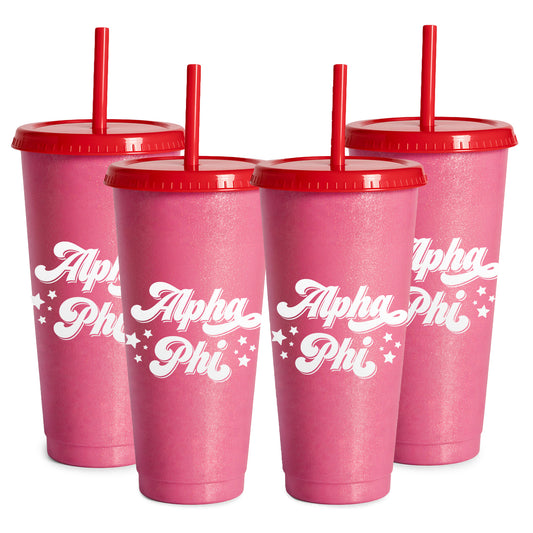Alpha Phi Glitter Color Changing Cup 4-Pack
