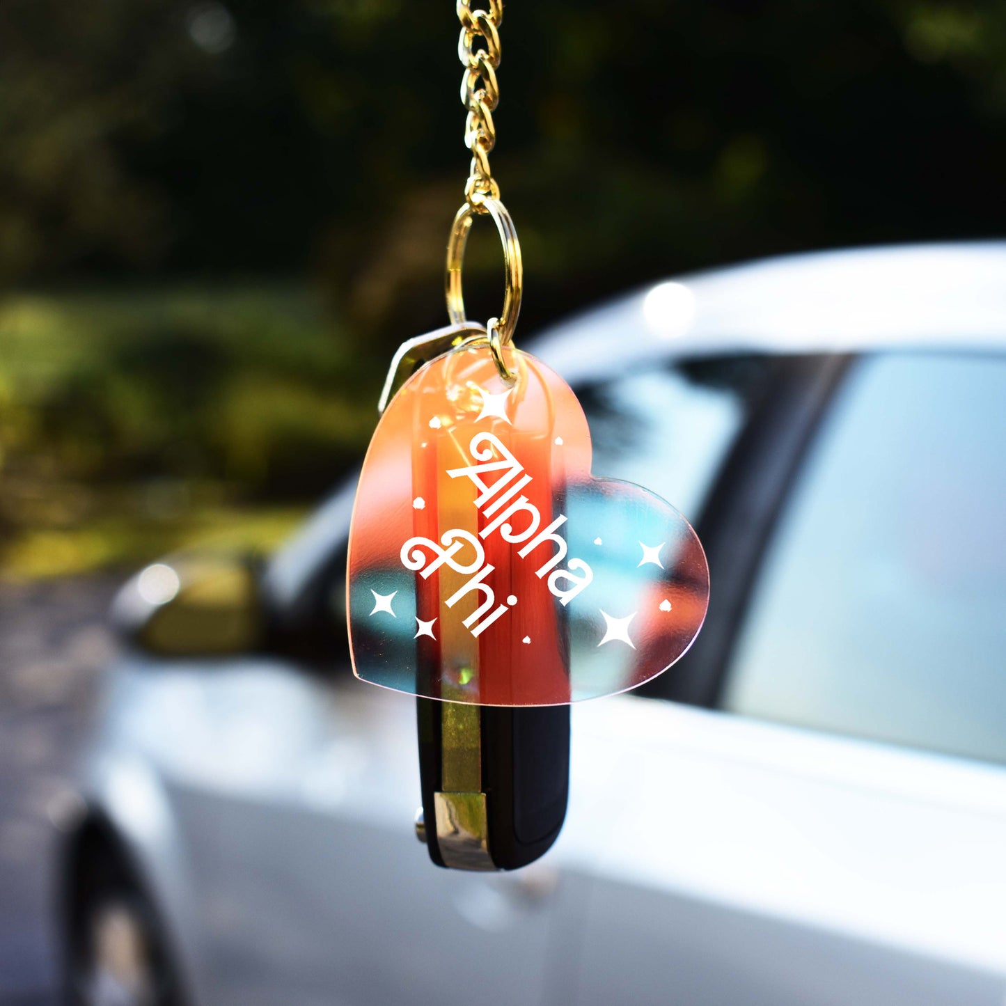 Alpha Phi Keychain - Iridescent Heart Design