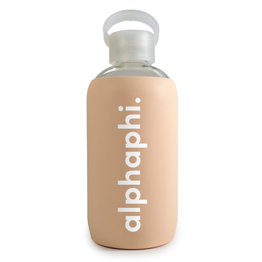 Alpha Phi Glass Water Bottle with Silicone Sleeve