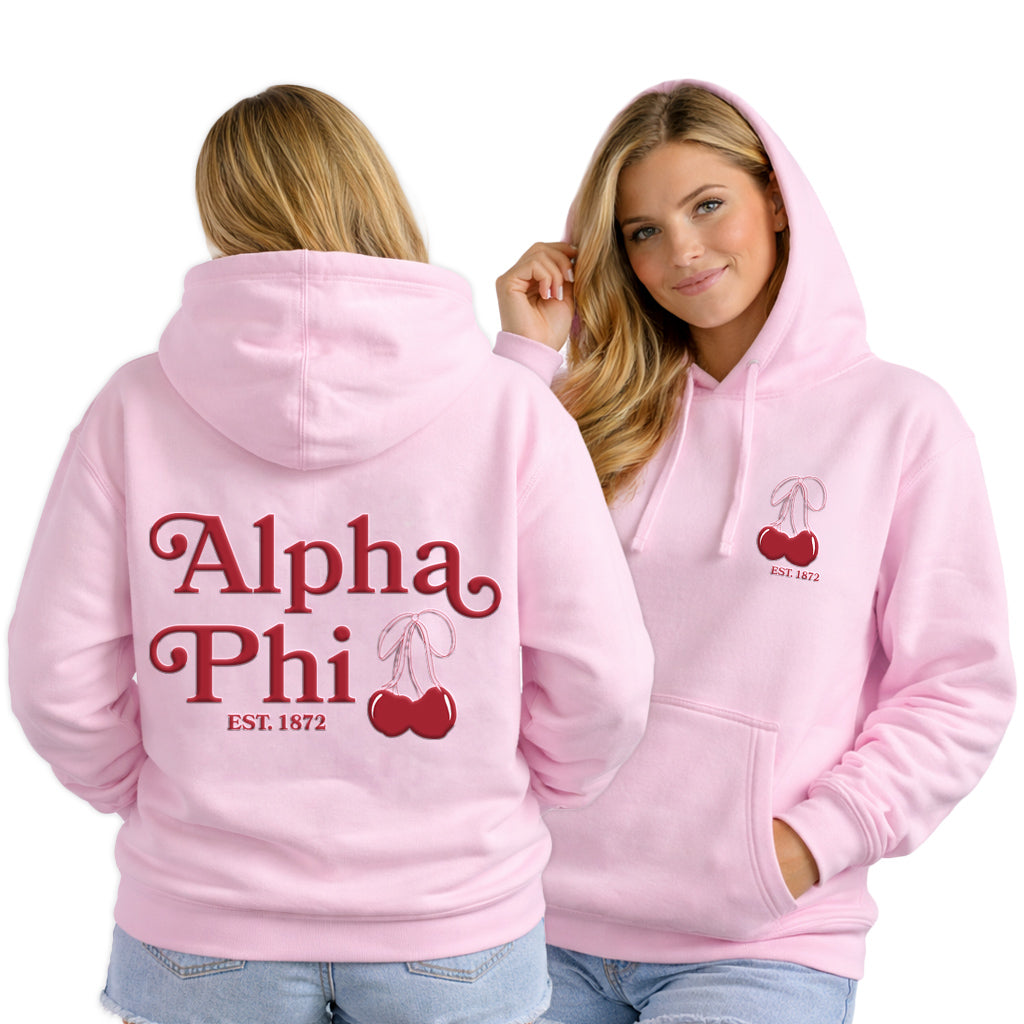 Alpha Phi Hooded Sweatshirt with Cherries and Sorority Name