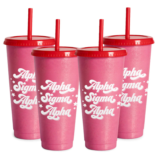 Alpha Sigma Alpha Glitter Color Changing Cup 4-Pack