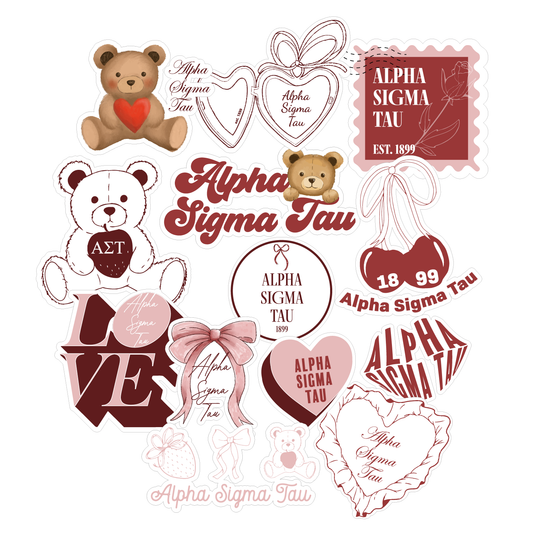Alpha Sigma Tau Sticker Sheet- Teddy Bears and Sisterhood Love Theme