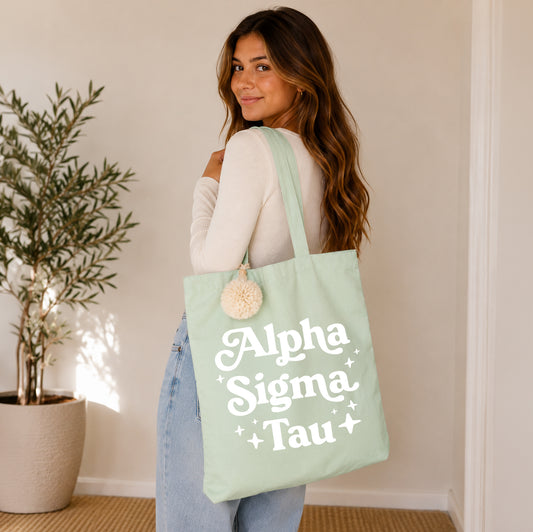 Alpha Sigma Tau Retro Pom Pom Tote Bag