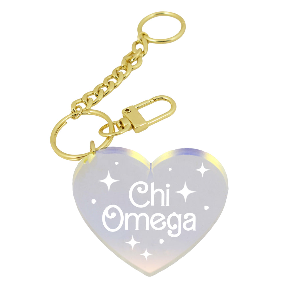 Chi Omega Keychain - Iridescent Heart Design