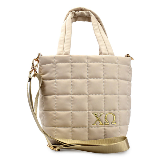 Chi Omega Quilted Tote Bag- Small Crossbody Bag with Greek Letters