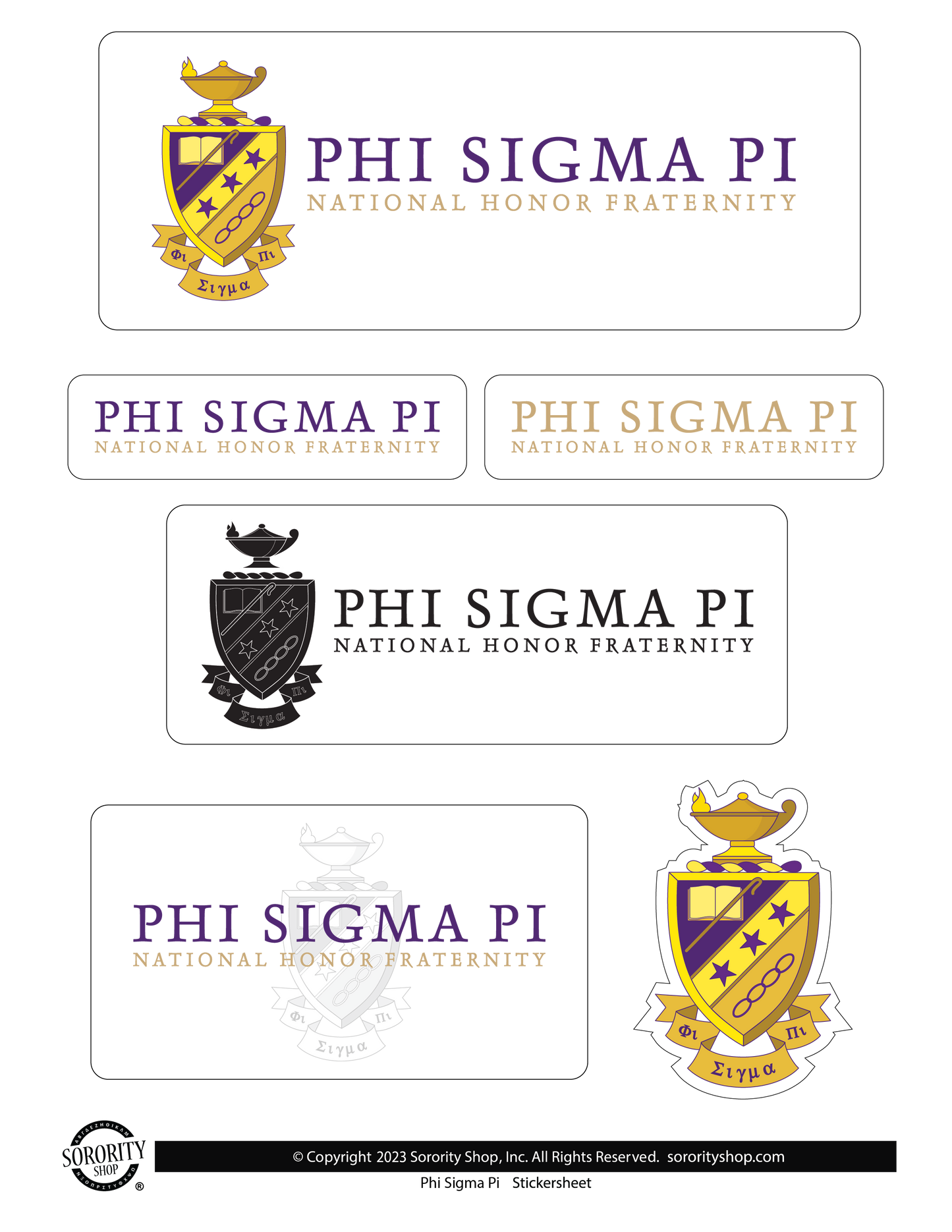Phi Sigma Pi Fraternity Sticker Sheet- Brand Focus