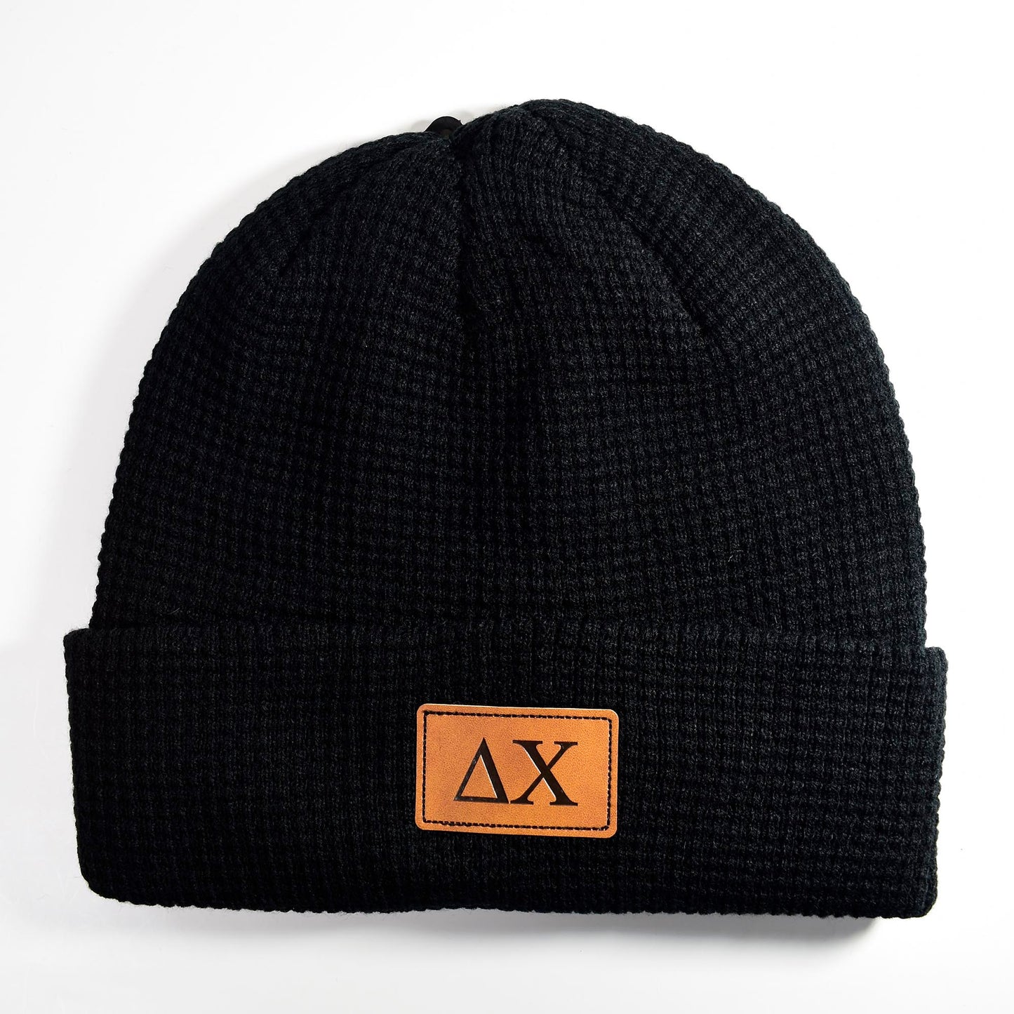 Delta Chi Fraternity Beanie Hat - Black Winter Hat w/ Greek Letters Patch