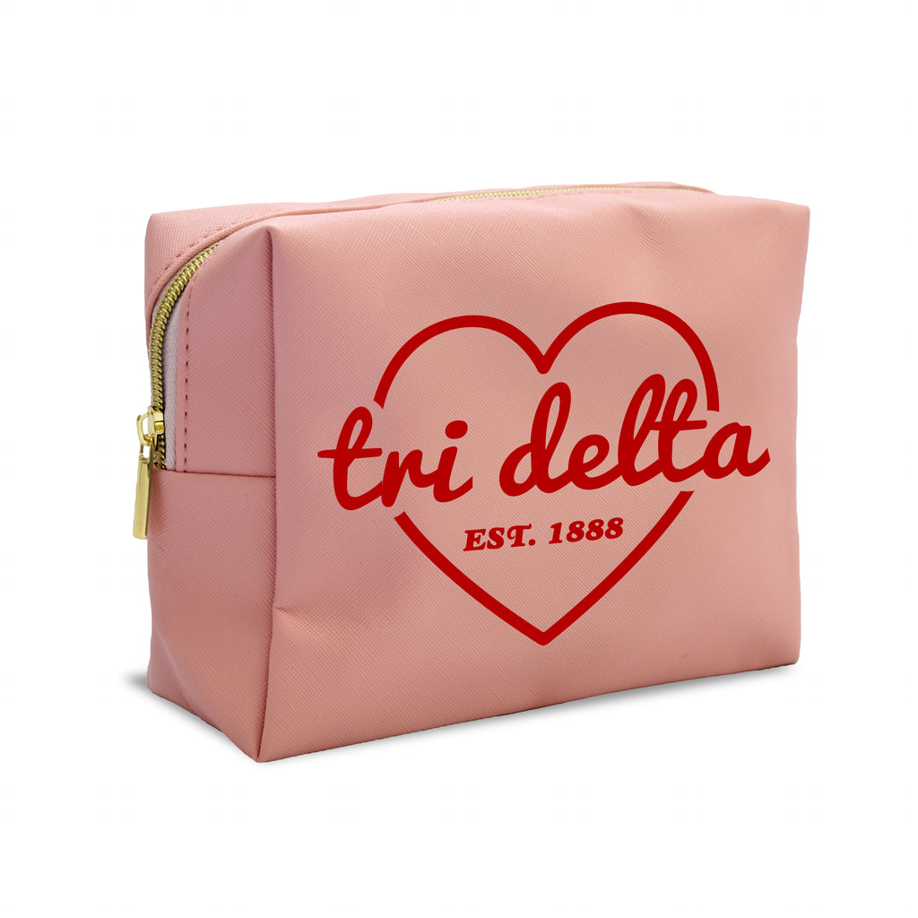 Delta Delta Delta Pink w/Red Heart Makeup Bag