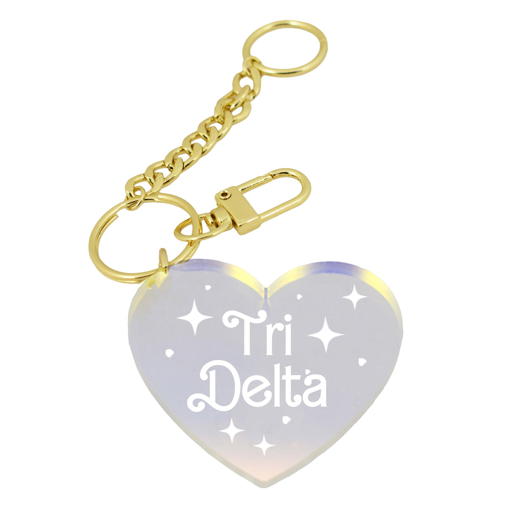 Delta Delta Delta Keychain - Iridescent Heart Design