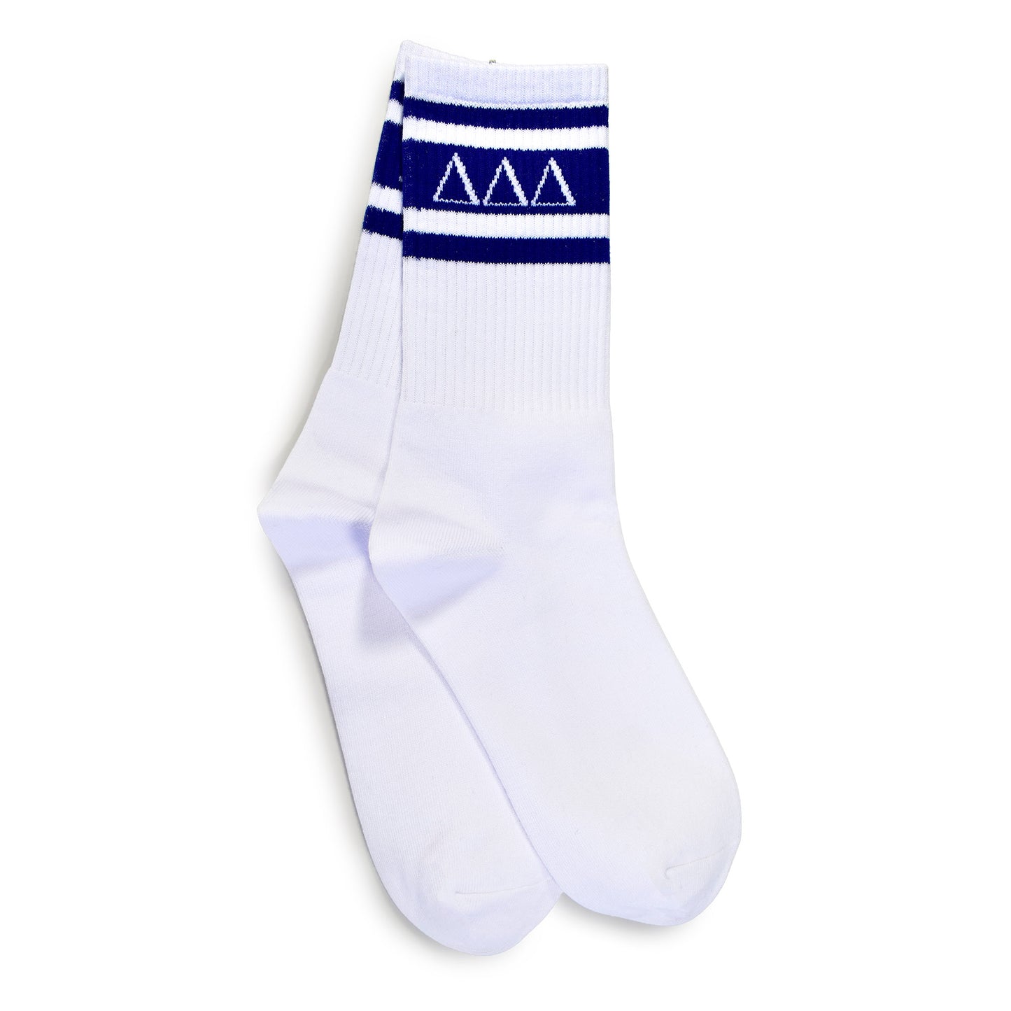 Delta Delta Delta Socks- Striped Varsity Crew Socks with Greek Letters