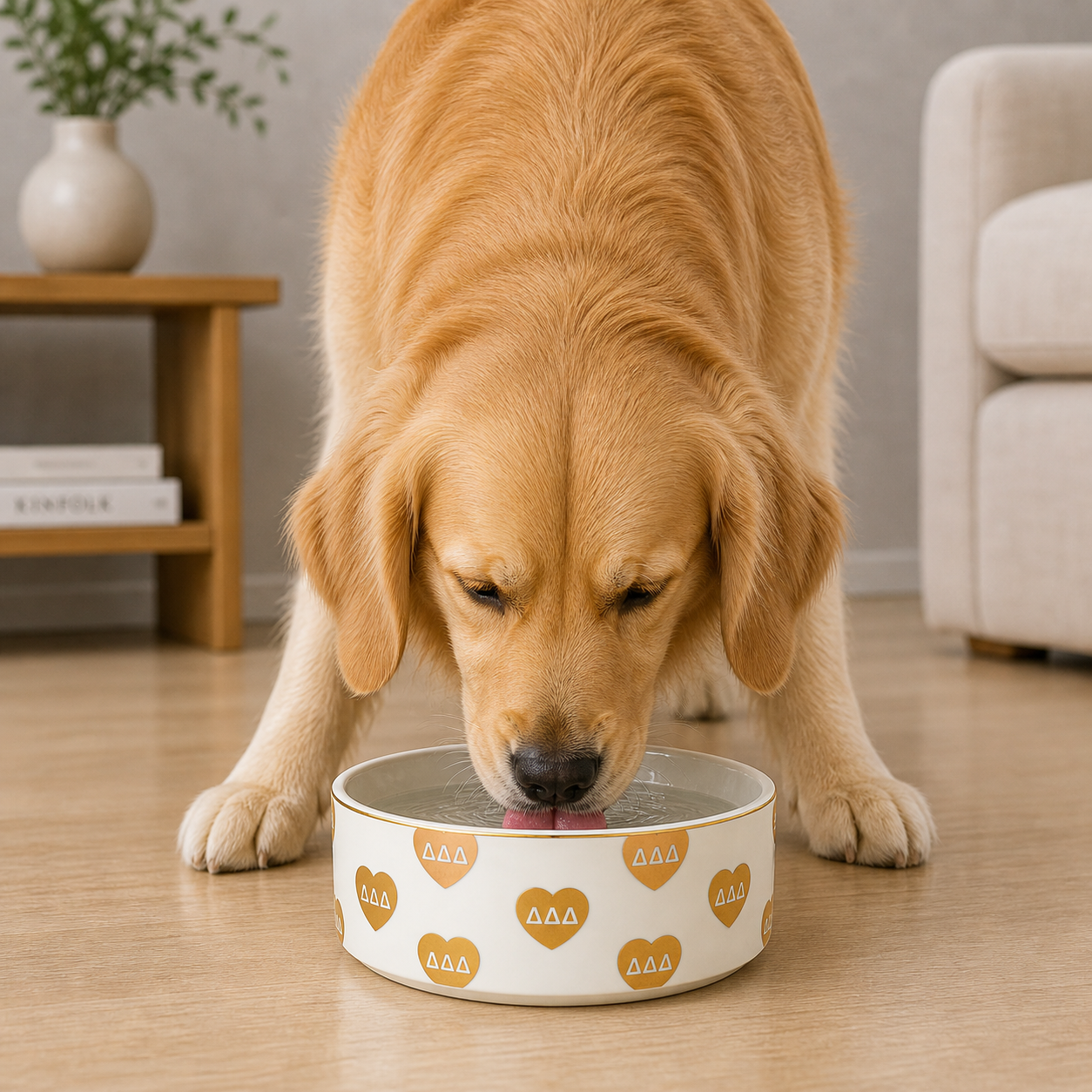 Delta Delta Delta Pet Bowl- 6" Ceramic Bowl For Dogs and Cats