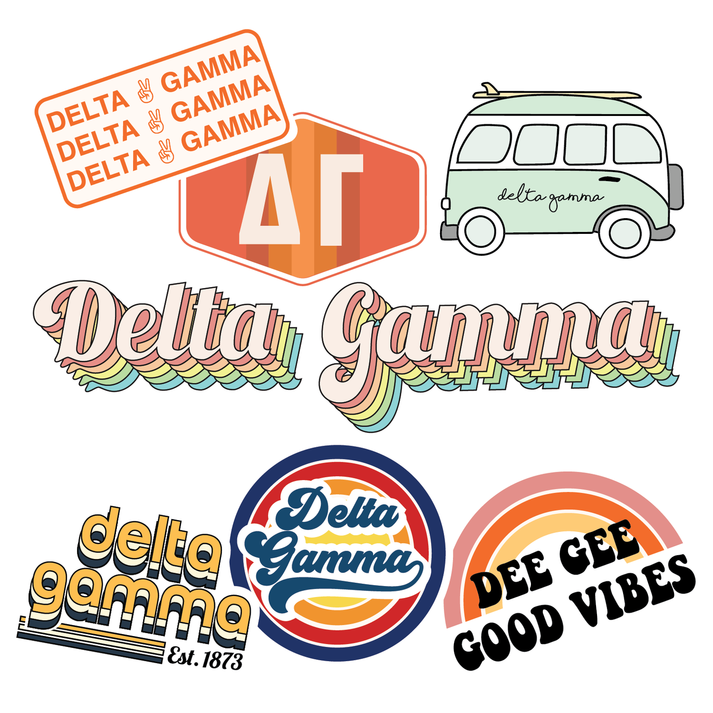 Delta Gamma Retro Sticker Sheet