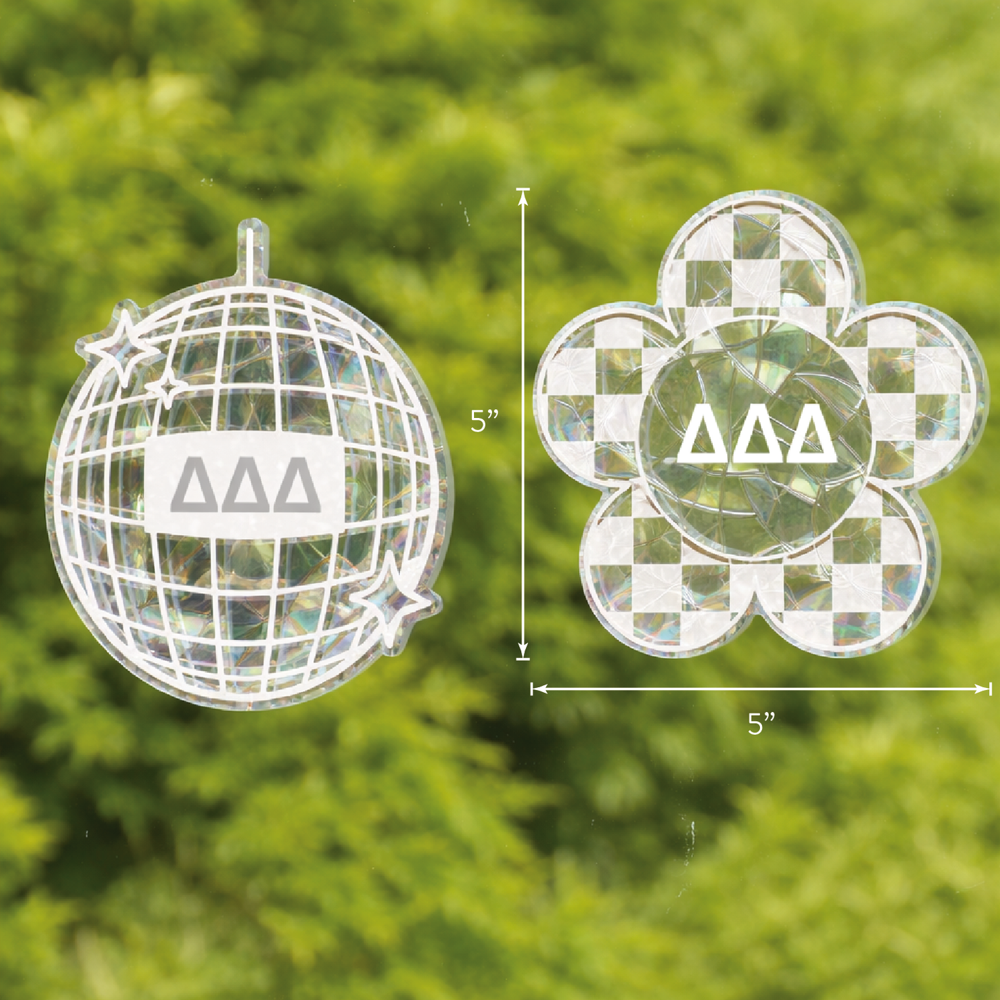 Alpha Delta Pi Suncatcher Decals- Set of 2: Flower & Disco Ball