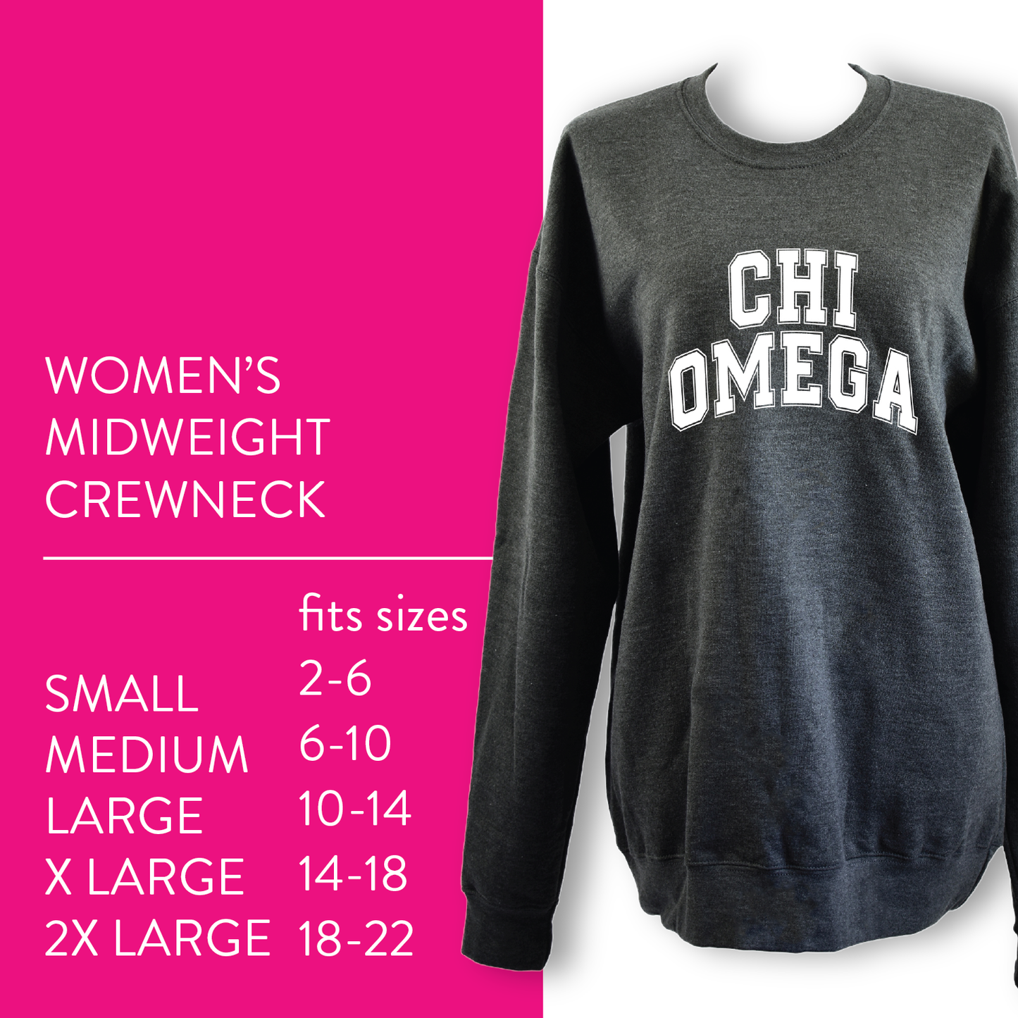 Alpha Chi Omega Sweatshirt- Crewneck Varsity Letters Design