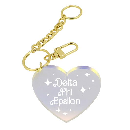 Delta Phi Epsilon Keychain - Iridescent Heart Design