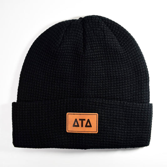 Delta Tau Delta Fraternity Beanie Hat - Black Winter Hat w/ Greek Letters Patch