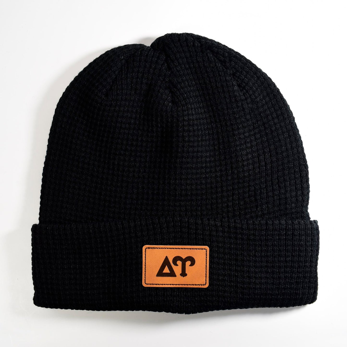Delta Upsilon Fraternity Beanie Hat - Black Winter Hat w/ Greek Letters Patch