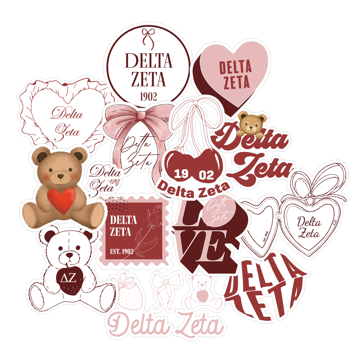 Delta Zeta Sticker Sheet- Teddy Bears and Sisterhood Love Theme